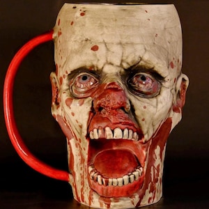 Handmade Ceramic Zombie Mug: Gothic Horror Coffee Mug