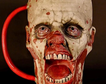 Ręcznie robiony ceramiczny kubek Zombie: gotycki kubek do kawy z motywem horroru