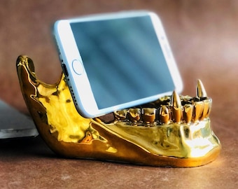 Phone Holder, Ceramic Phone Stand, Tablet Holder, Card Holder, Ceramic Jawbone Phone Stand, Unique Gift Idea For Smart Phone Enthusiast.