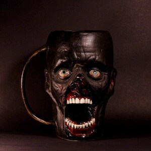 Handmade Burned Zombie Mug: Gothic Halloween Decor, 43 oz Big Mug