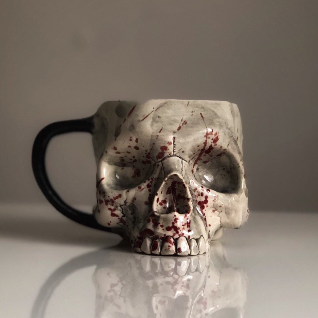 Blood Splattered Skull Mug, 11.8 Oz Handmade Horror Coffee Cup, Realistic  Bloody Bone Design, Gothic Drinkware, Creepy Collectible Gift - Etsy, image size:1080x1080