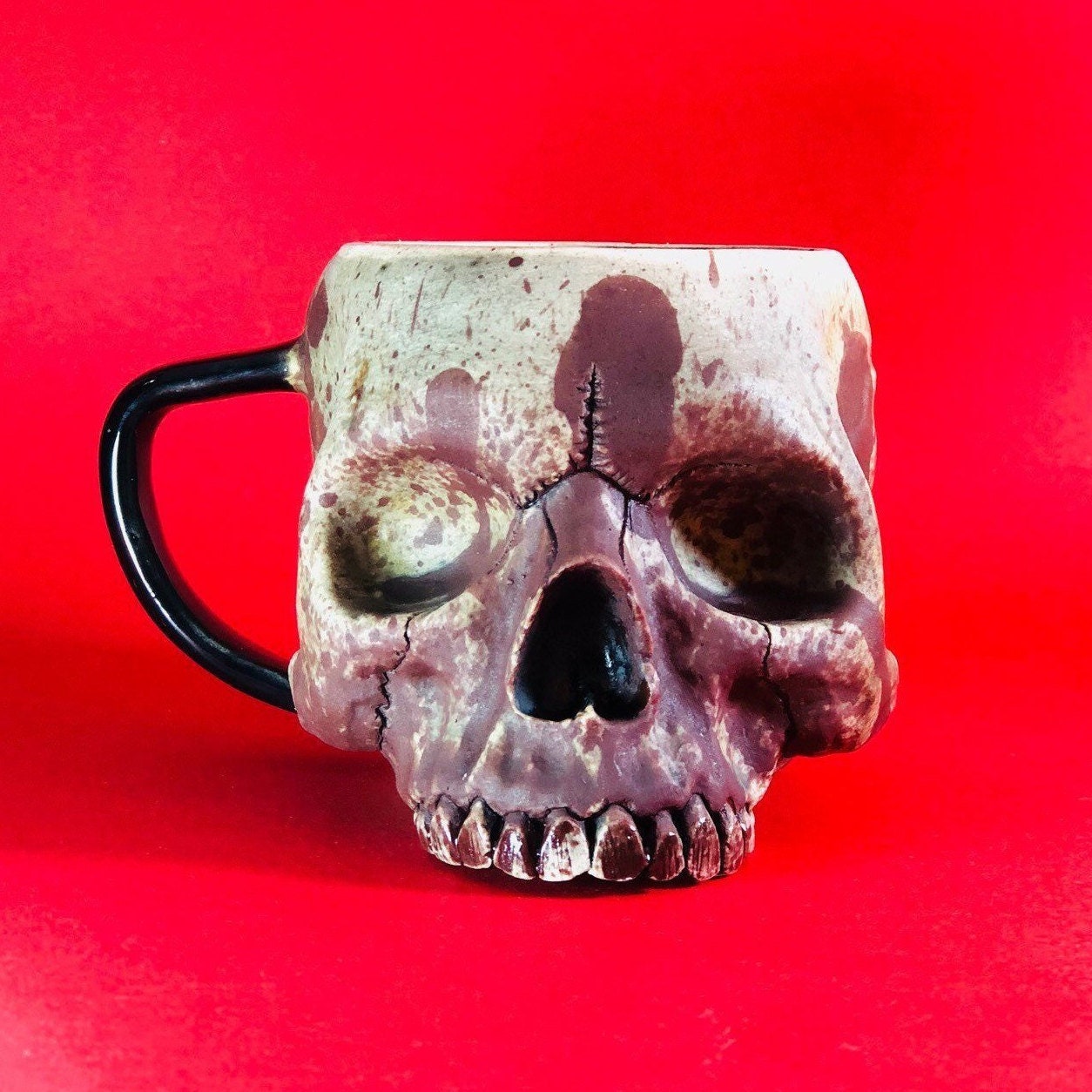 Aztec Skull Mug: Handmade Ceramic Gothic Drinkware, Halloween