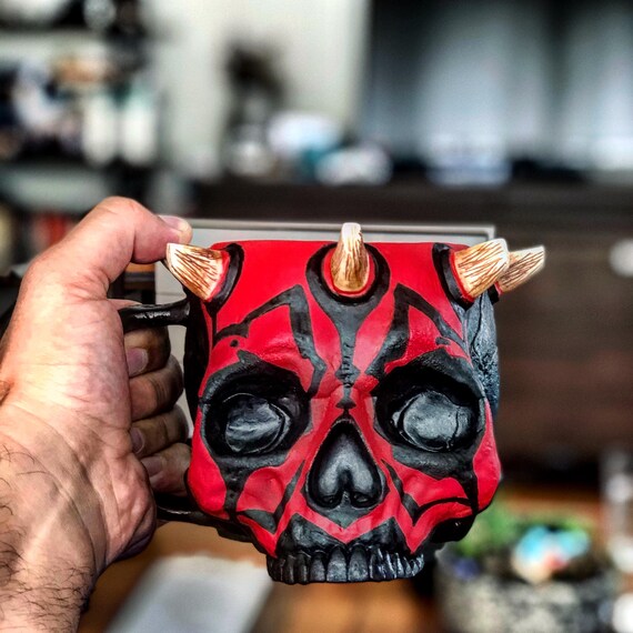 Darth Maul Inspired Skull Coffee Mug: Star Wars Fan Gift, Faux
