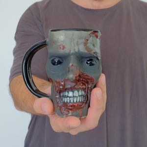 Handmade Zombie Mug, 18.25 oz Horror Coffee Cup, Gothic Halloween Drinkware, Spooky Zombie Mug, Creepy Ceramic Gift, Unique Horror Decor