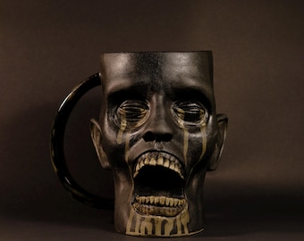 Mummified Monk Head Mug: Handmade Horror Ceramic Coffee Mug