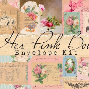 Ihr Pink Bow Umschlag & Ephemera Kit | Vintage Dekorpapier