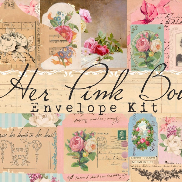 Her Pink Bow Envelope & Ephemera Kit | Vintage Decorative Paper