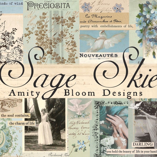 Kit per artista Sage Skies/Carta poetica decorativa vintage e diario