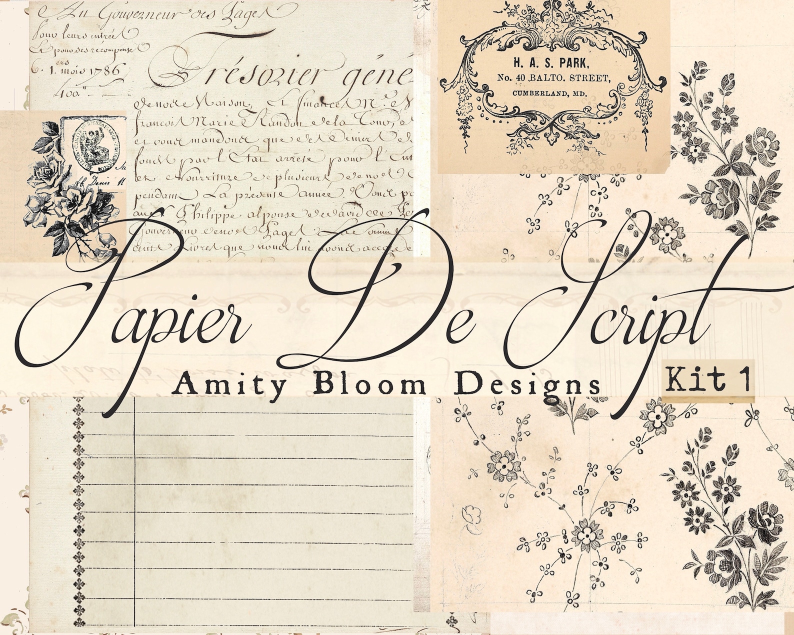 Papier De Script | Antique French Documents | Vintage Paper Kit 1 - Etsy