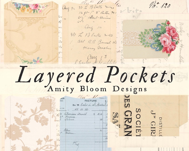 Vintage Layered Pockets | 20 Pockets 2 Sizes | Journal Ephemera image 2
