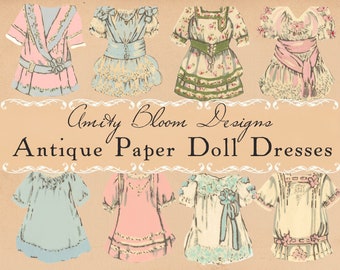 Antique Paper Doll Dresses | Vintage Interactive Ephemera | 15 Paper Doll Dresses