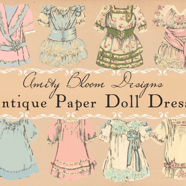 Antique Paper Doll Dresses | Vintage Interactive Ephemera | 15 Paper Doll Dresses
