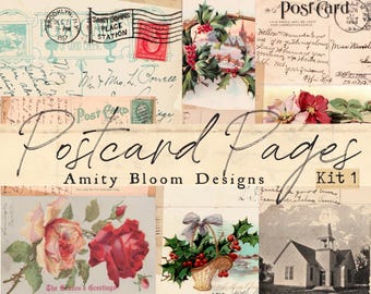 Postcard Pages | Decorative Vintage Paper Kit | Christmas Journal Kit