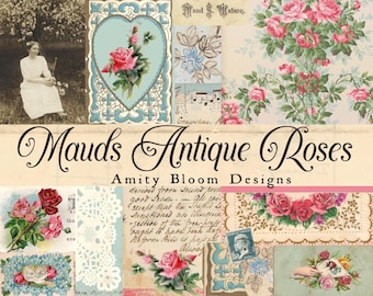 Kit de artista de papel y diario de poesía decorativa vintage "Rosas antiguas de Maud"