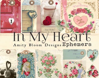 In My Heart Ephemera | Decorative Vintage Paper Ephemera Artist Kit | Tags & Envelopes
