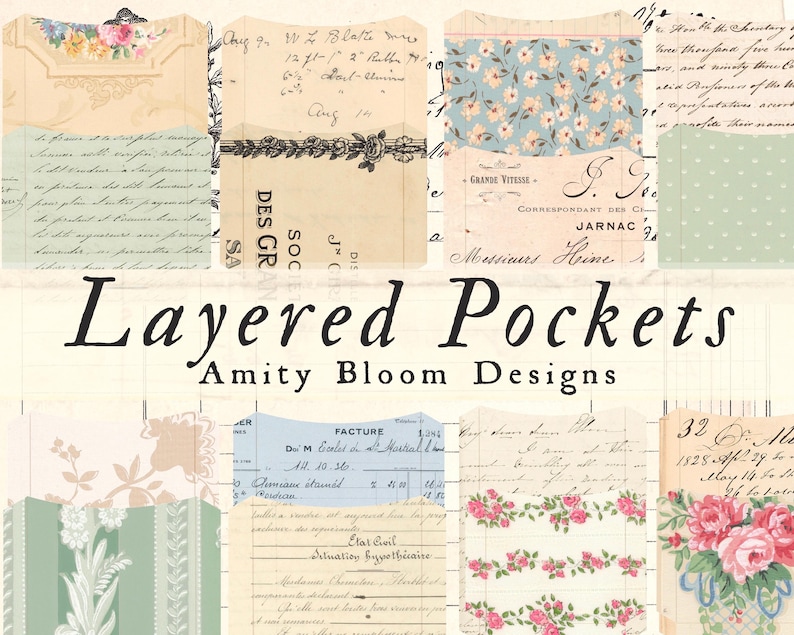 Vintage Layered Pockets | 20 Pockets 2 Sizes | Journal Ephemera image 1