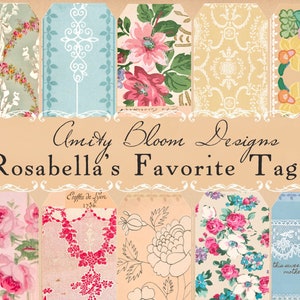 Rosabellas Lieblings-Blumen-Tags | 30 dekorative Collagen-Tags