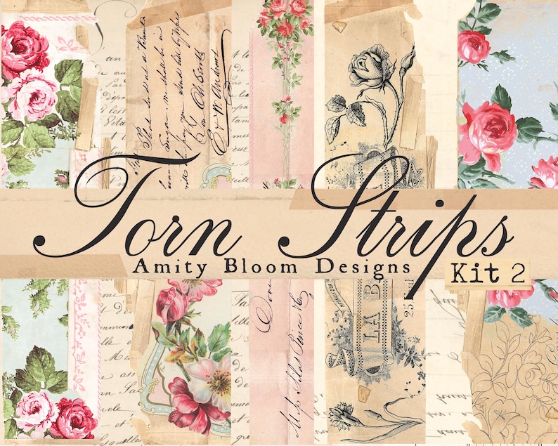 Vintage Torn Paper Strips Kit 2 | 37 Decorative Torn Washi Strips ...