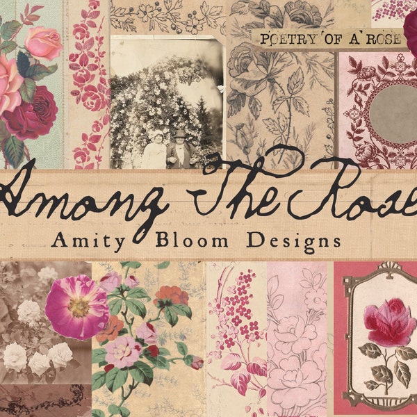 Among The Roses/Carta decorativa vintage e kit da artista per diario