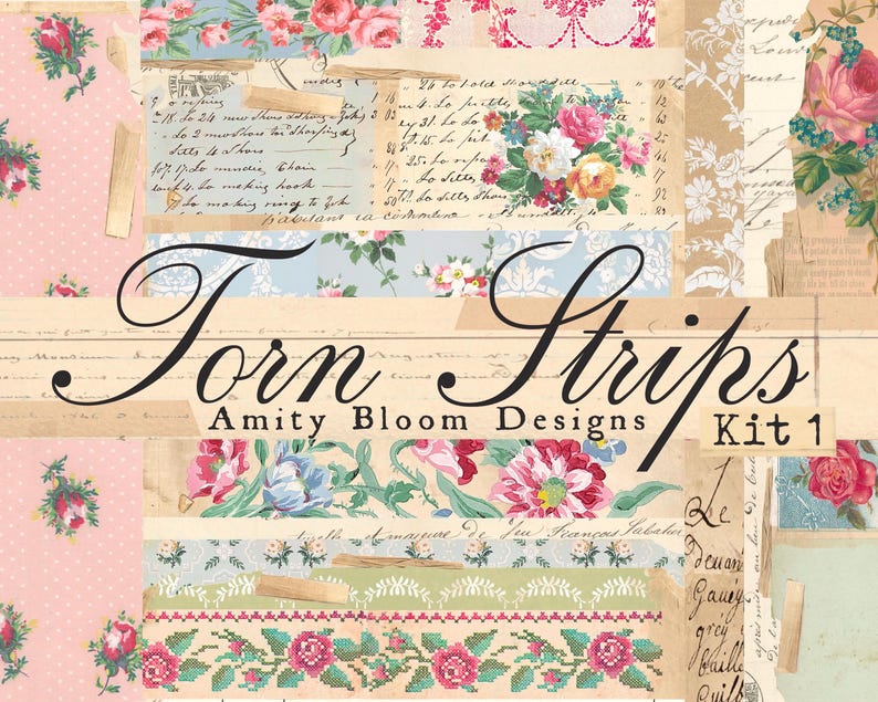 Vintage Torn Paper Strips | 37 Decorative Torn Washi Strips & Collage ...