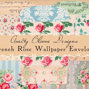 Kit de sobres con papel tapiz de rosas francesas / Sobres decorativos con collages florales vintage