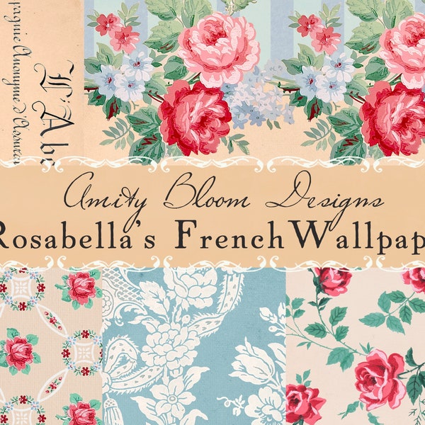 Rosabella's French Floral Wallpaper Kit 1 | Decorative Antique French Rose Wallpaper