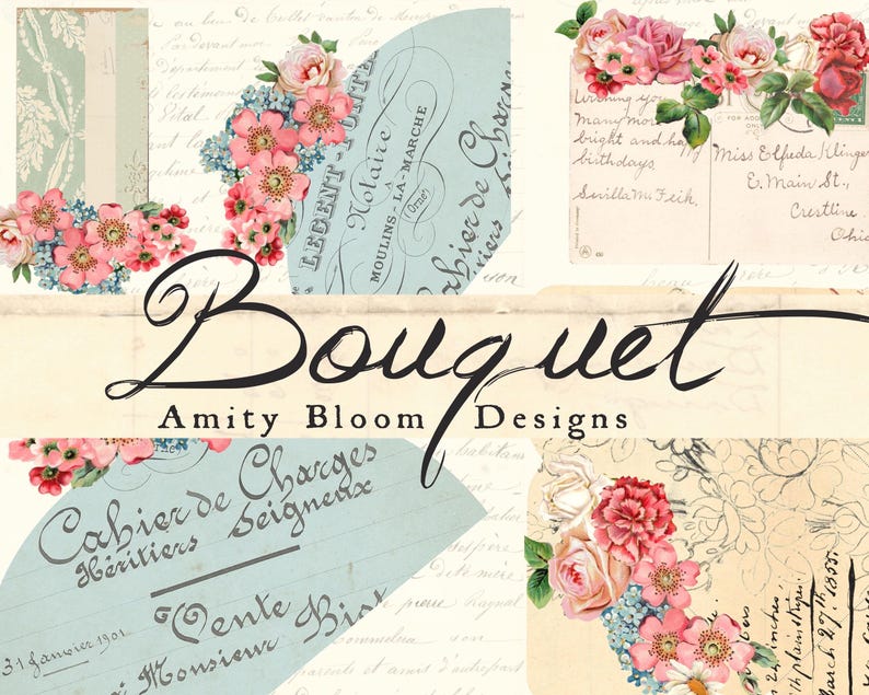 Bukett | Dekorativ blommig pappersbukett med ficka och kuvertkit | Journal Ephemera bild 4