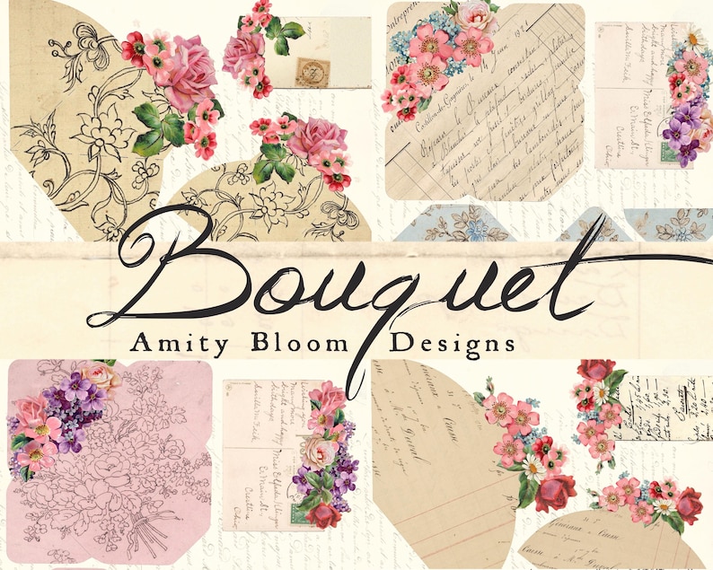 Bukett | Dekorativ blommig pappersbukett med ficka och kuvertkit | Journal Ephemera bild 2