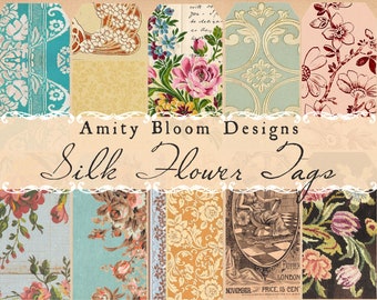 Silk Floral Wallpaper Tags | Floral Decorative Vintage Tags