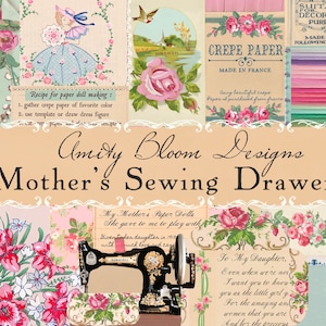 Gaveta de coisas efêmeras de costura da mãe | Kit de papel decorativo vintage e coisas efêmeras | Registro no diário interativo