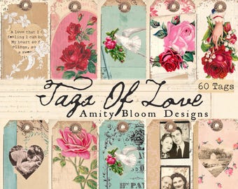 Tags Of Love Ephemera Kit | Vintage Decorative Paper Tags | 60 Tags