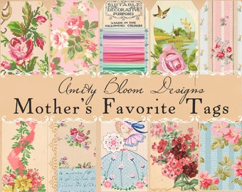Mother's Favorite Floral Tags | 35 Collaged Decorated Tags