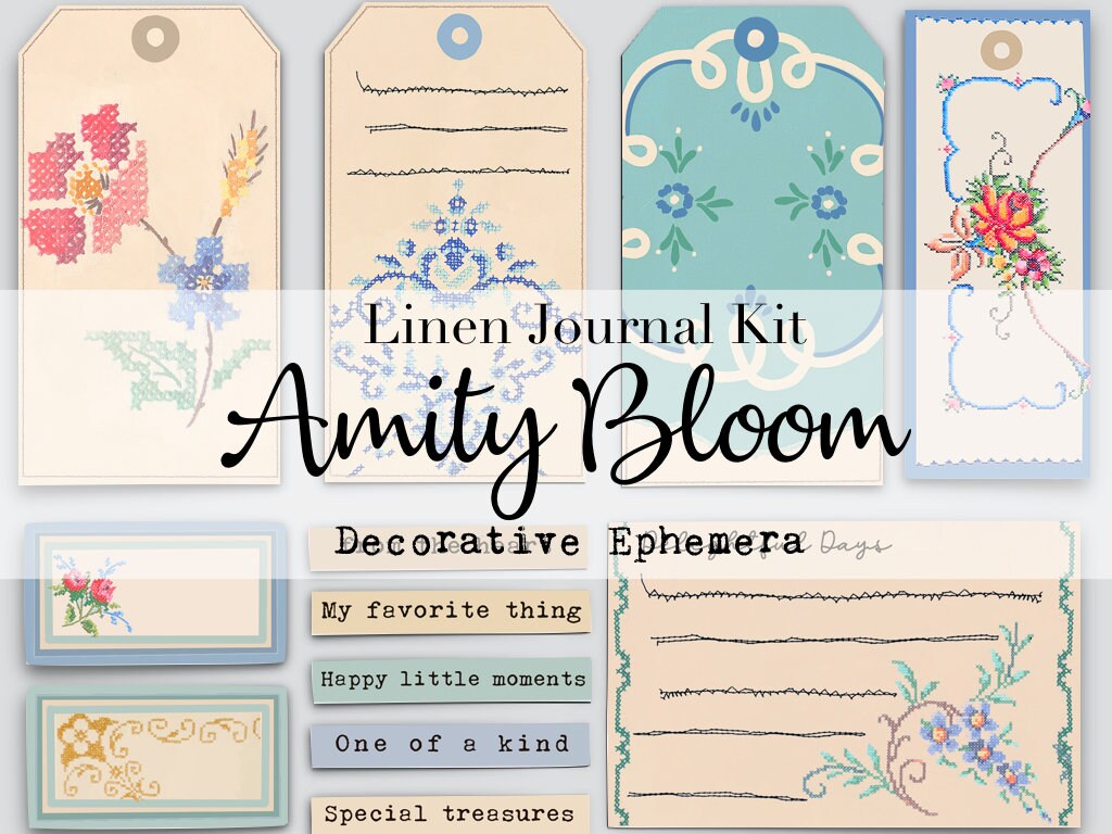 Embroidered Linen Journal Kit | Digital Journal & Ephemera - Etsy