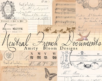 Neutral French Documents & Receipts | Antique French Ephemera | Vintage Decorative Paper