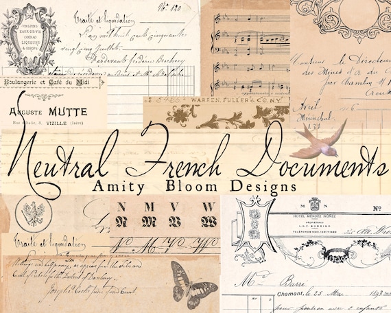 Neutral French Documents & Receipts | Antique French Ephemera | Vintage Decorative Paper