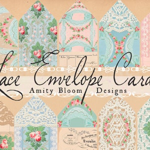 Papel pintado Tarjetas de sobre de encaje / Papeles antiguos decorativos / Kit de papel vintage