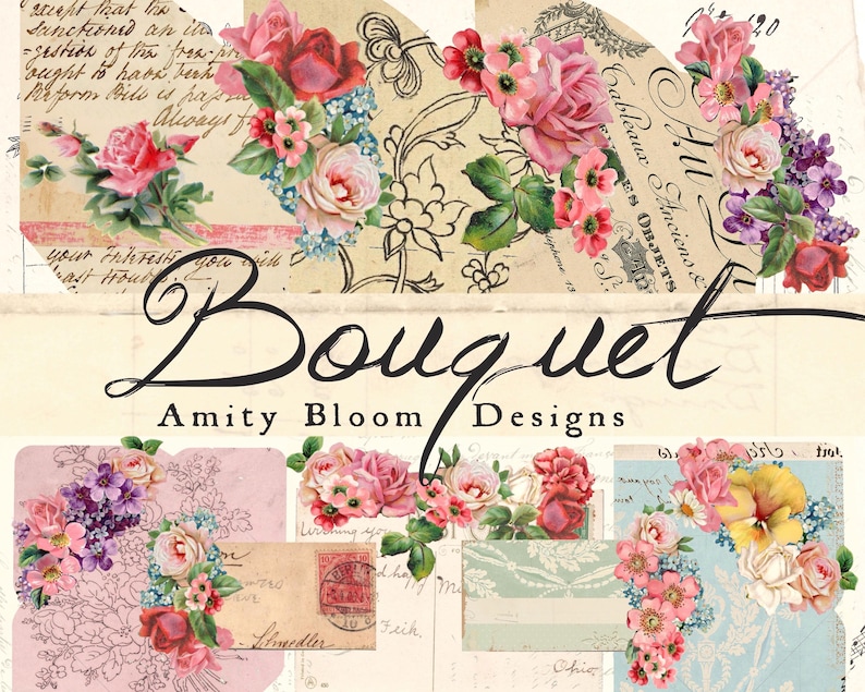 Bukett | Dekorativ blommig pappersbukett med ficka och kuvertkit | Journal Ephemera bild 1