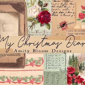 Mijn kerstdagboek | Decoratief vintage papier en ephemera-set | Kerstdagboekkit
