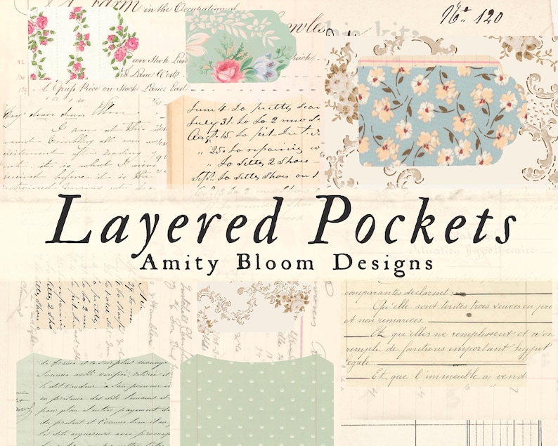 Vintage Layered Pockets | 20 Pockets 2 Sizes | Journal Ephemera image 3