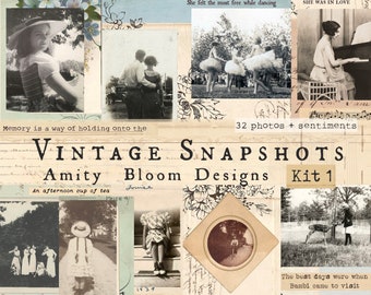 Vintage Snapshots Kit 1 | 32 Antique Photos + Sentiments | Vintage Photographs