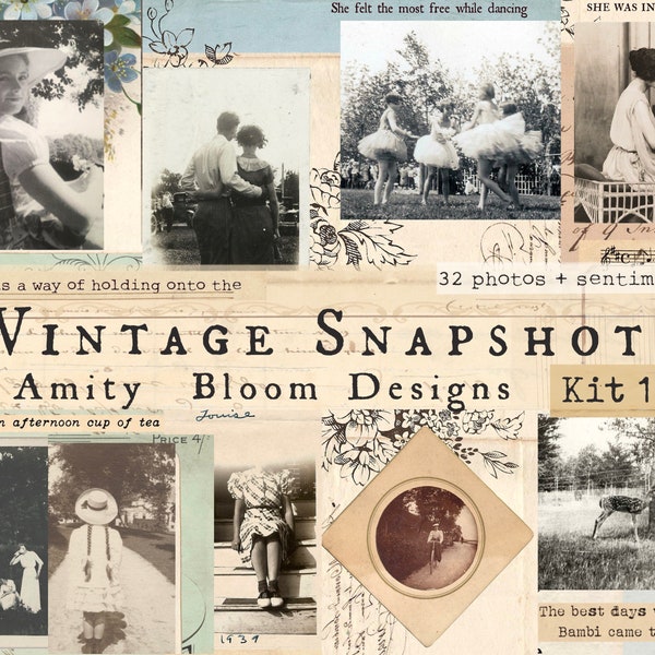 Vintage Snapshots Kit 1 | 32 Antique Photos + Sentiments | Vintage Photographs