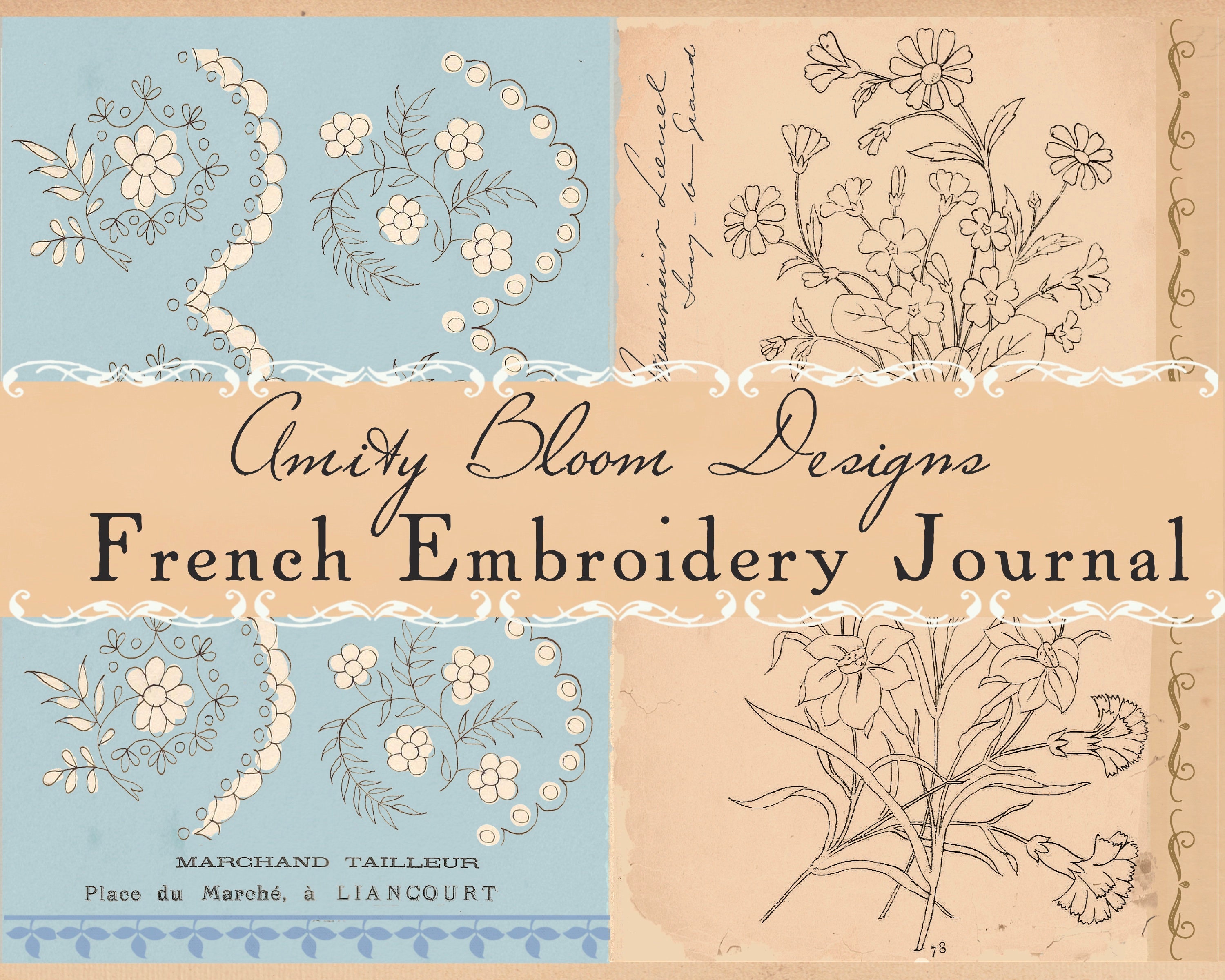 French Embroidery Journal Kit Vintage Decorative Paper 