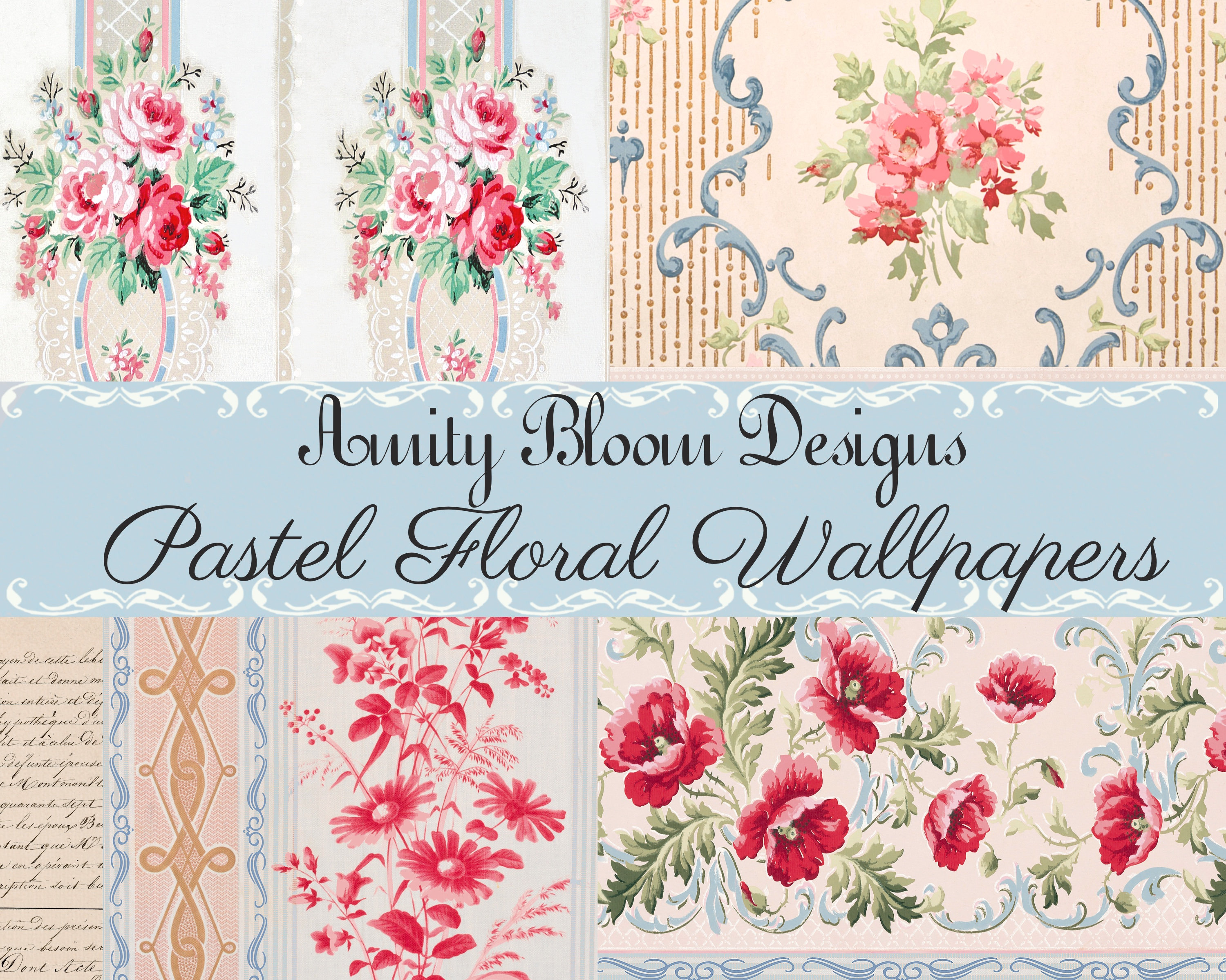 Pastel Floral Wallpaper Antique Wallpaper Vintage Floral Etsy