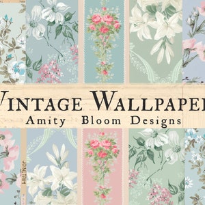 Vintage pastelbehangset | Decoratieve antieke papieren | Bloemenpapier