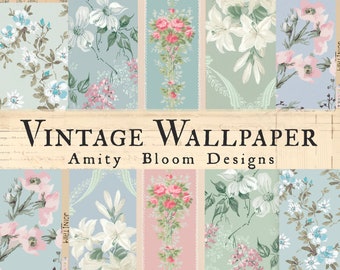 Kit de papier peint pastel vintage | Papiers décoratifs anciens | Papier floral