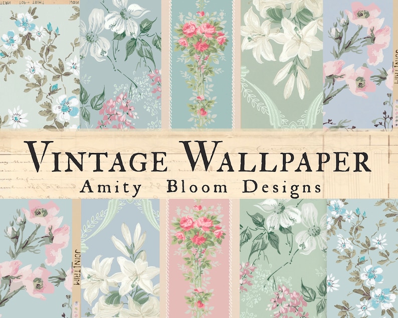 Vintage Pastel Wallpaper Kit | Decorative Antique Papers | Floral Paper ...