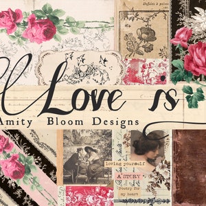 Liefde is | Vintage decoratief papier en tijdschriftenpakket | Kunstenaarspapieren