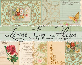 Livre En Fleur French Concept Journaling Kit | | Vintage Decorative Papers | French Book Cover & Ephemera