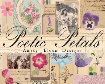 Poetic Petals | Vintage Decorative Paper & Journal Kit | Artist Papers