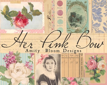 Her Pink Bow | Vintage Decorative Paper | Artist Journal Kit